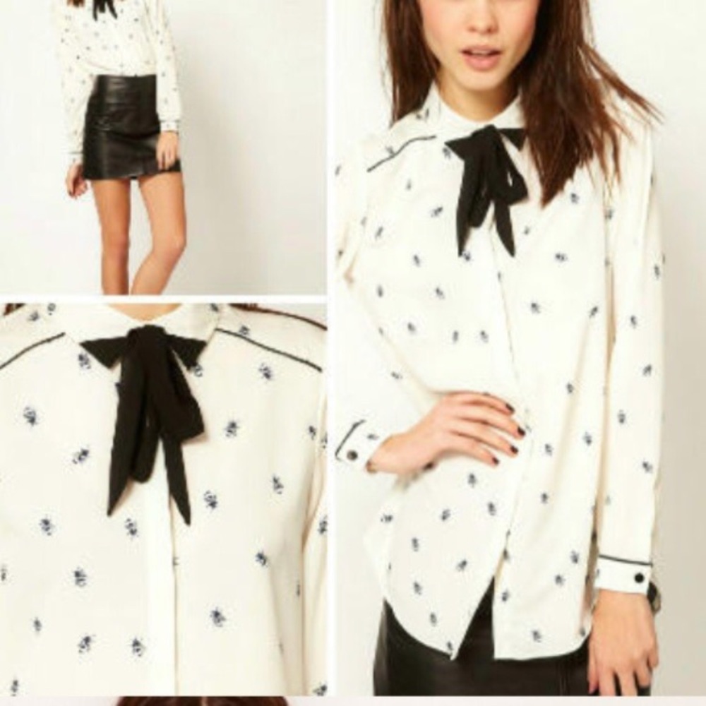 Chic White and Black Patterned Button Down Shirt